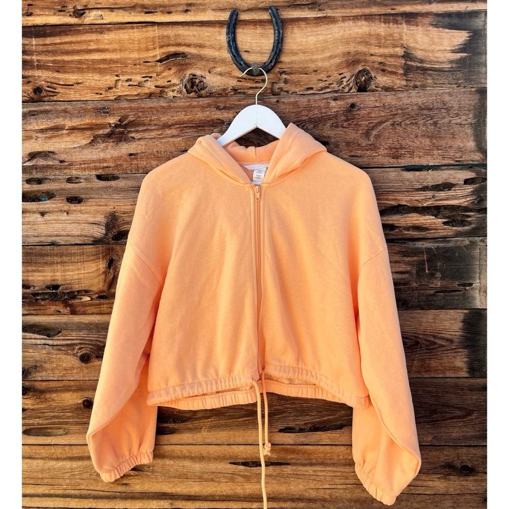 H&M | Oversized Cropped Drawstring Hoodie Zip Up Sweater M
